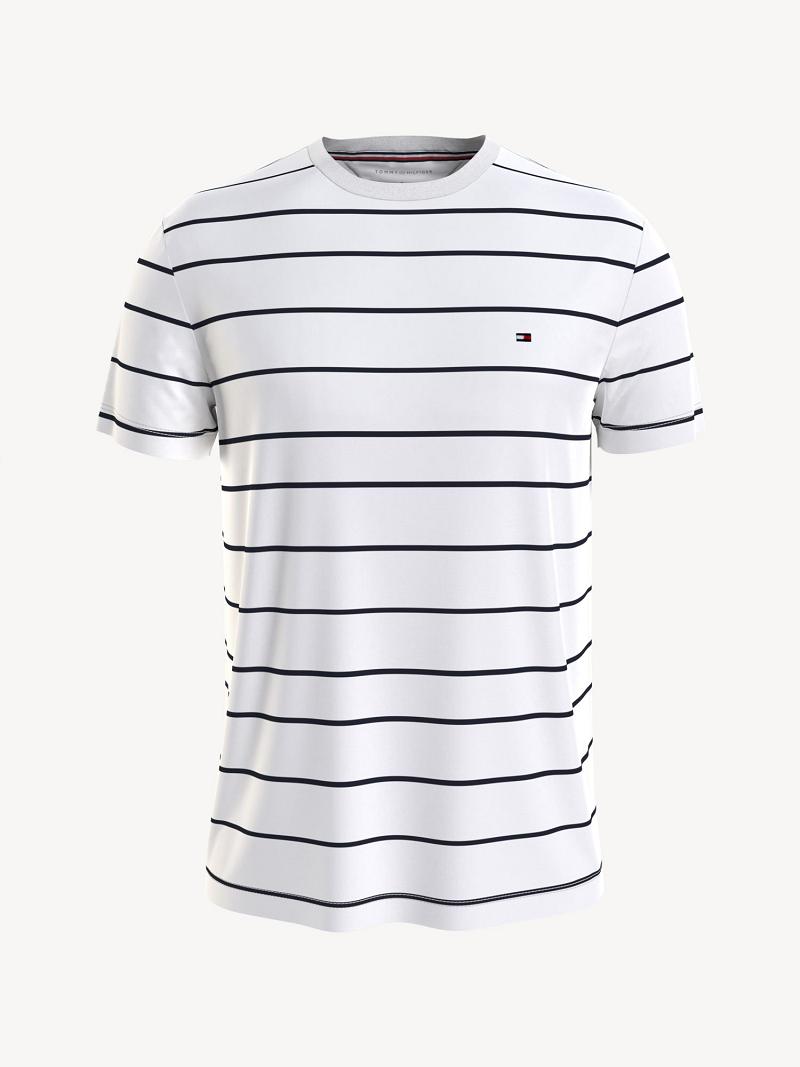 White Men\'s Tommy Hilfiger Thin stripe T Shirts | AU_M31080