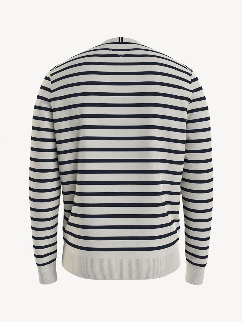 White / Navy Men's Tommy Hilfiger Essential Stripe Sweaters | AU_M31163