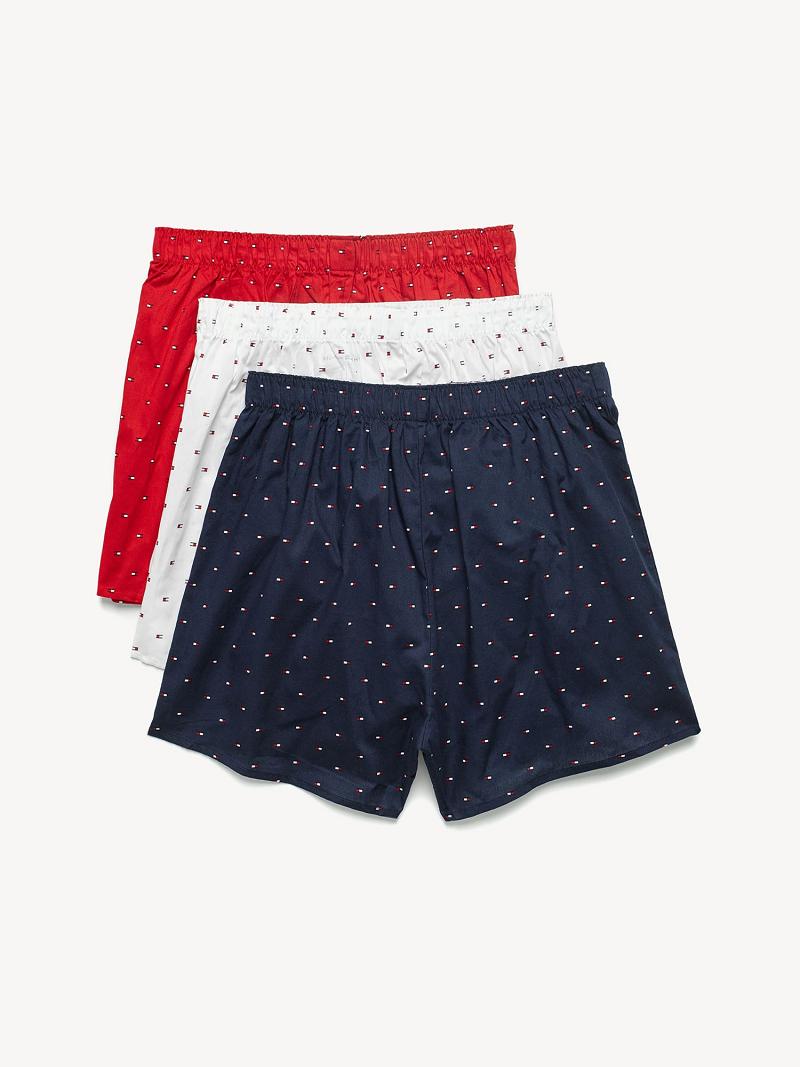 White / Navy / Red Men's Tommy Hilfiger Cotton classics woven boxer 3pk Boxers | AU_M31560