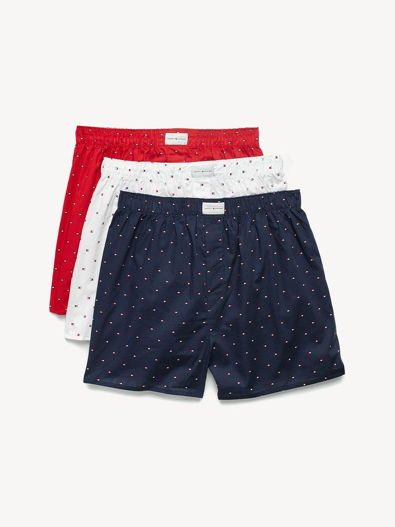 White / Navy / Red Men\'s Tommy Hilfiger Cotton classics woven boxer 3pk Boxers | AU_M31560