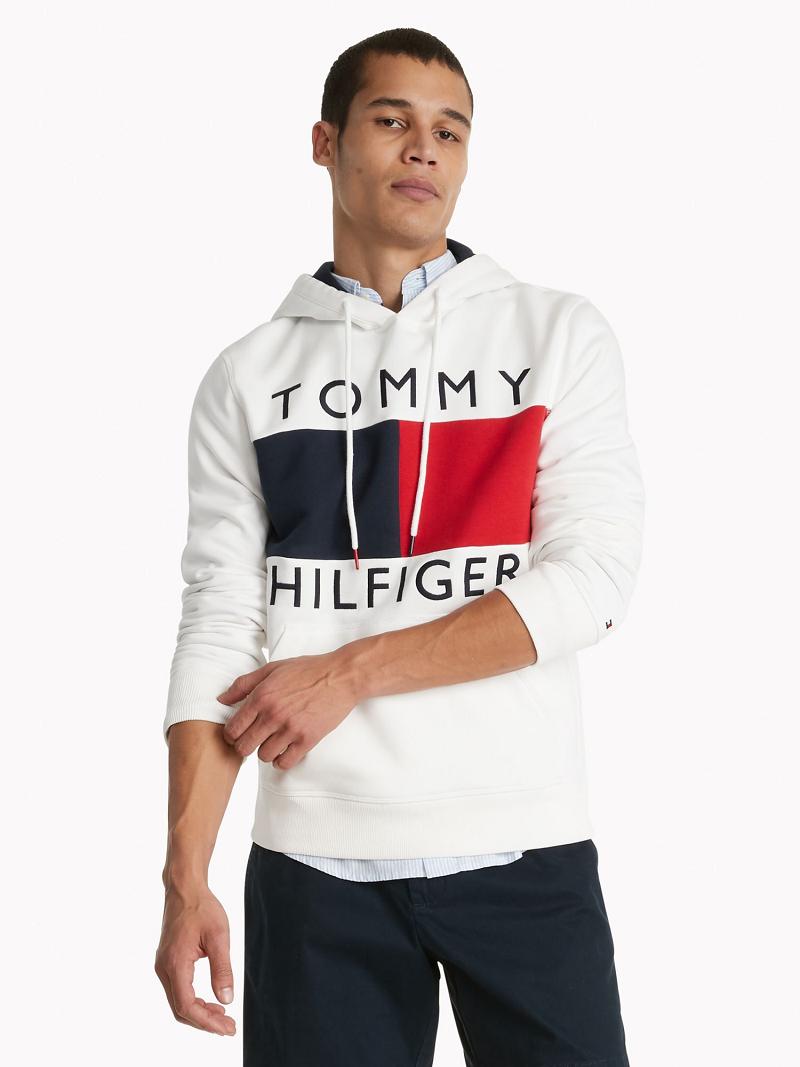 White / Red Men\'s Tommy Hilfiger Essential Flag Hoodies | AU_M31438