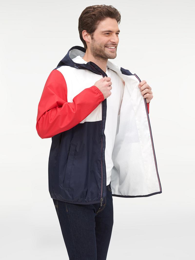 White / Red / Navy Men's Tommy Hilfiger Essential colorblock windbreaker Jackets | AU_M31400