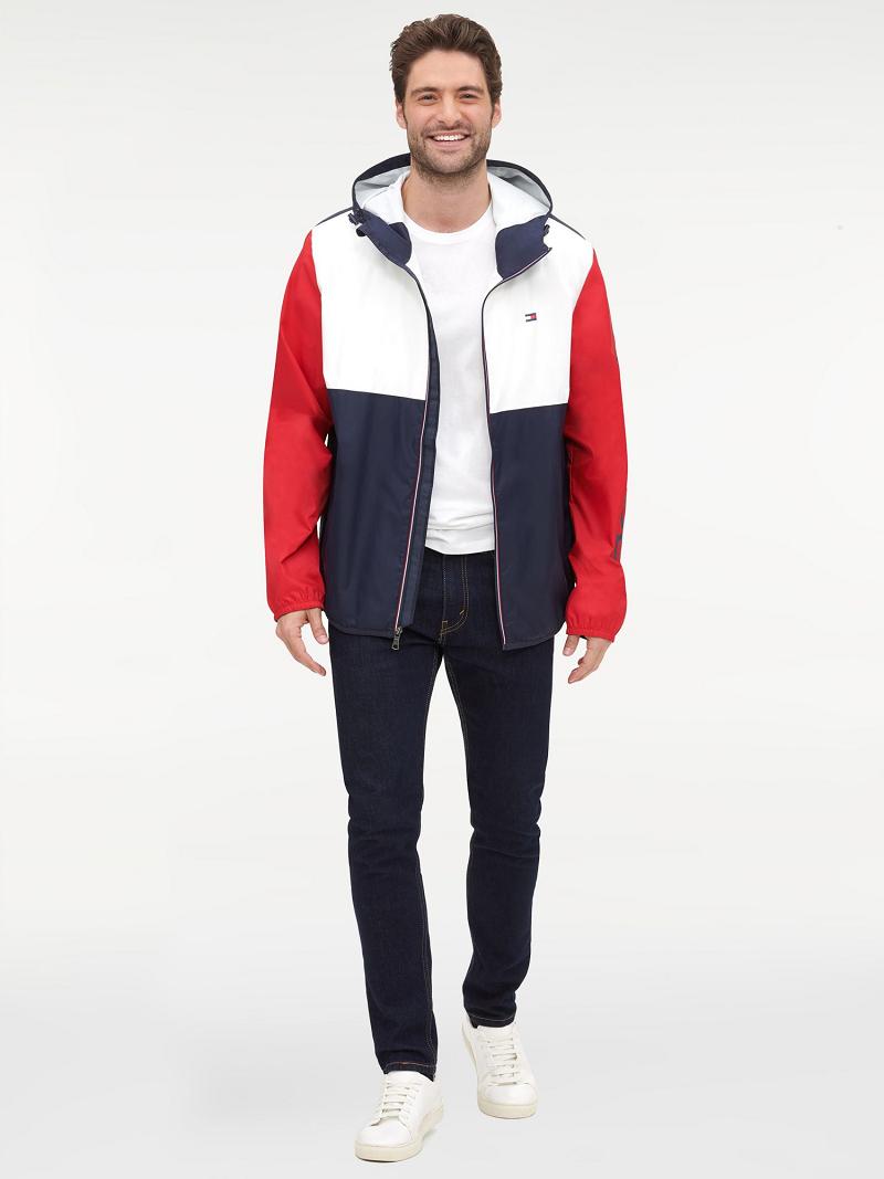 White / Red / Navy Men's Tommy Hilfiger Essential colorblock windbreaker Jackets | AU_M31400