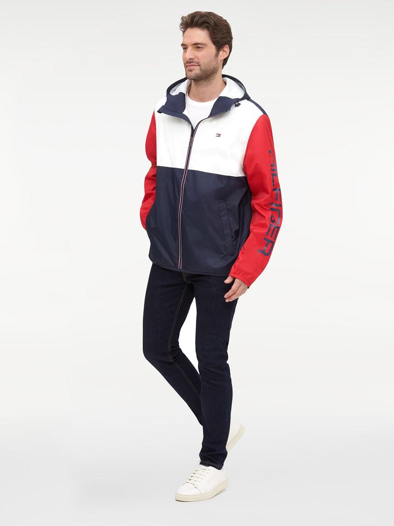 White / Red / Navy Men's Tommy Hilfiger Essential colorblock windbreaker Jackets | AU_M31400