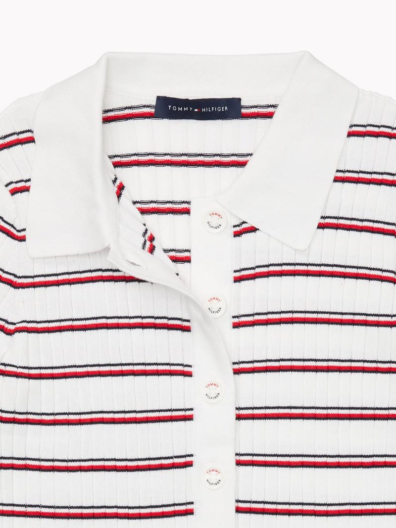 White / Red Women's Tommy Hilfiger Stripe Knit Cardigan Polos | AU_W21275