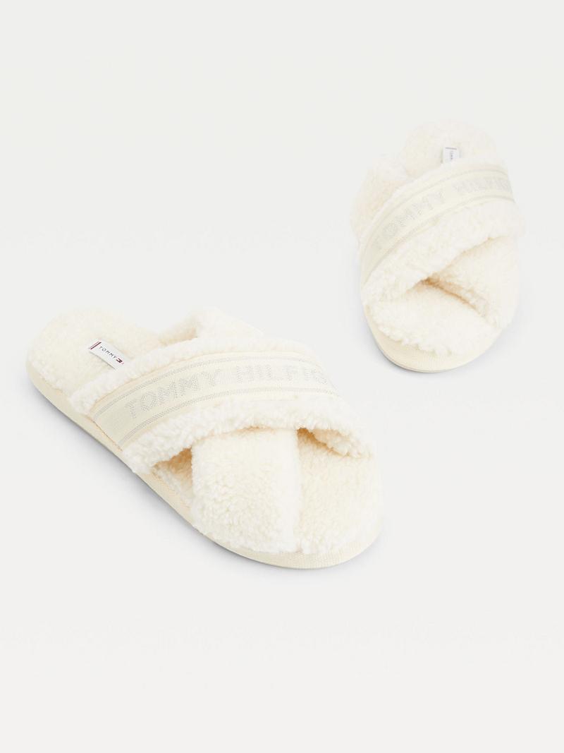 White Women's Tommy Hilfiger Crisscross Sherpa Slipper Sandals | AU_W21608