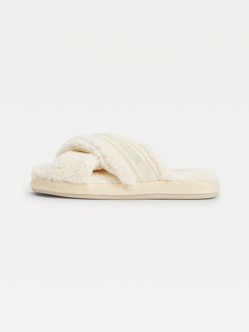 White Women's Tommy Hilfiger Crisscross Sherpa Slipper Sandals | AU_W21608