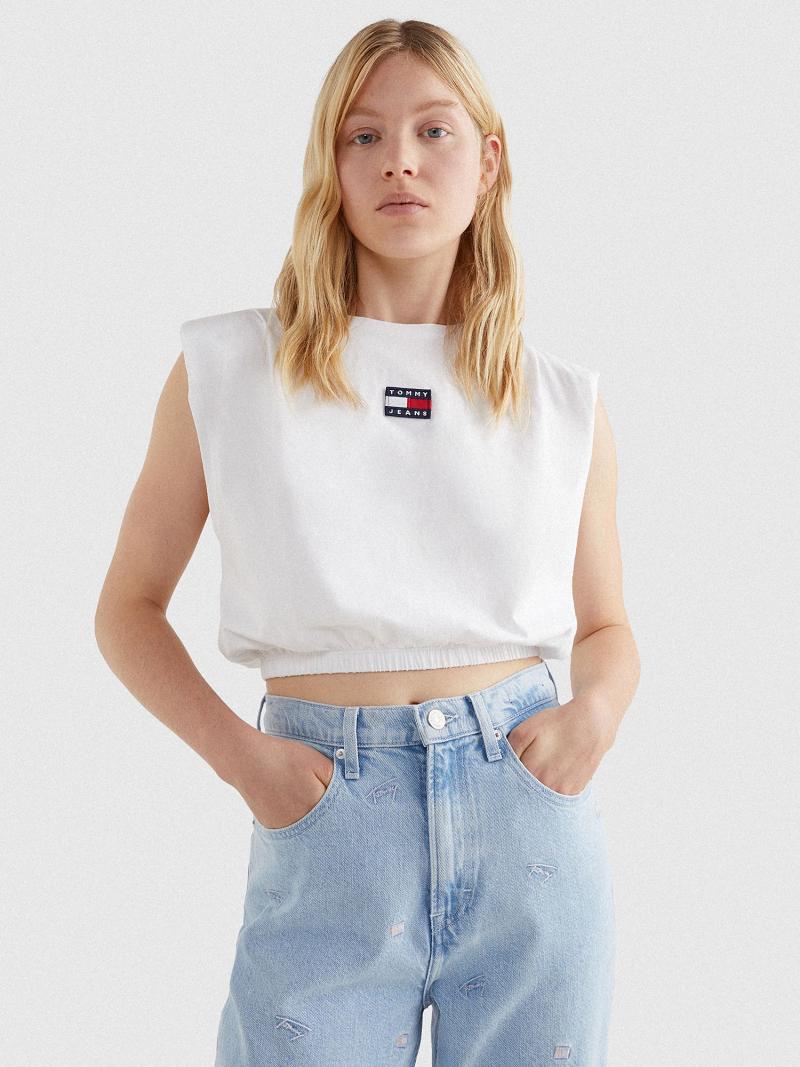 White Women\'s Tommy Hilfiger Cropped Elastic-Hem Tank Tops | AU_W21490