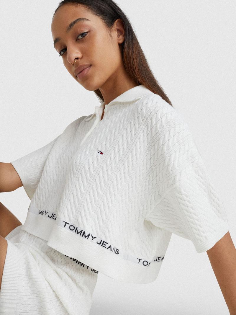 White Women's Tommy Hilfiger Cropped Polo Sweaters | AU_W21344