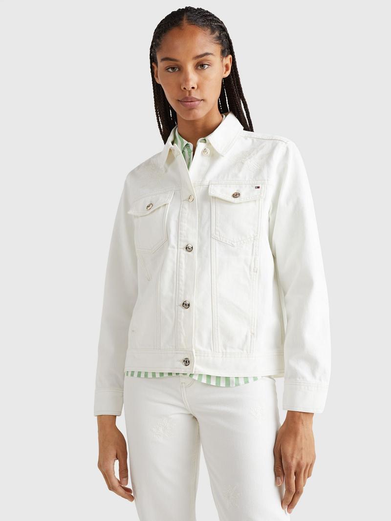 White Women\'s Tommy Hilfiger Embroidered Denim Jackets | AU_W21174