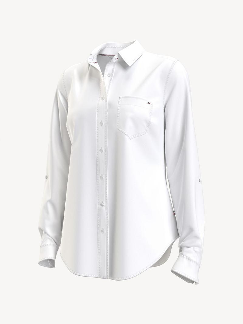 White Women's Tommy Hilfiger Essential Solid Oxford Shirts | AU_W21280