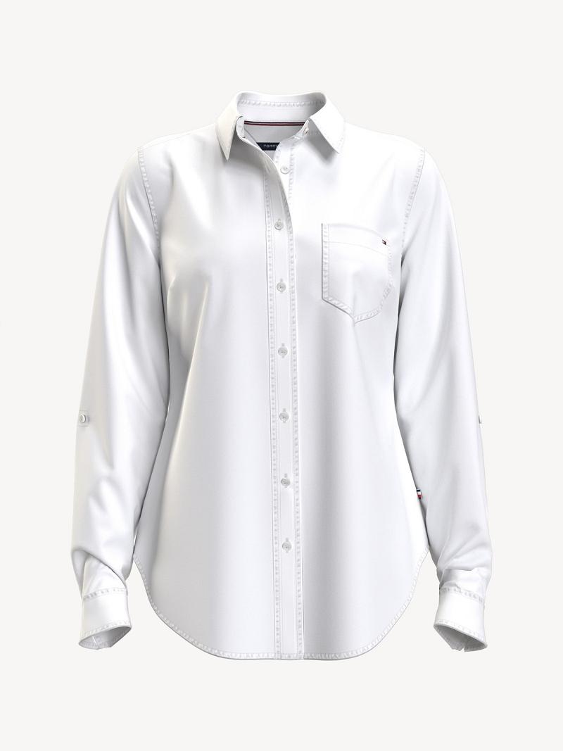 White Women\'s Tommy Hilfiger Essential Solid Oxford Shirts | AU_W21280