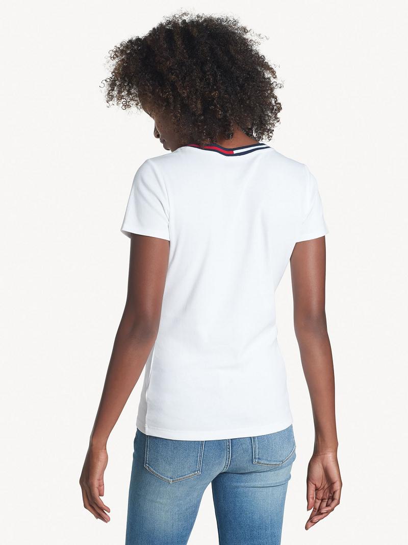 White Women's Tommy Hilfiger Essential V-Neck T Shirts | AU_W21452