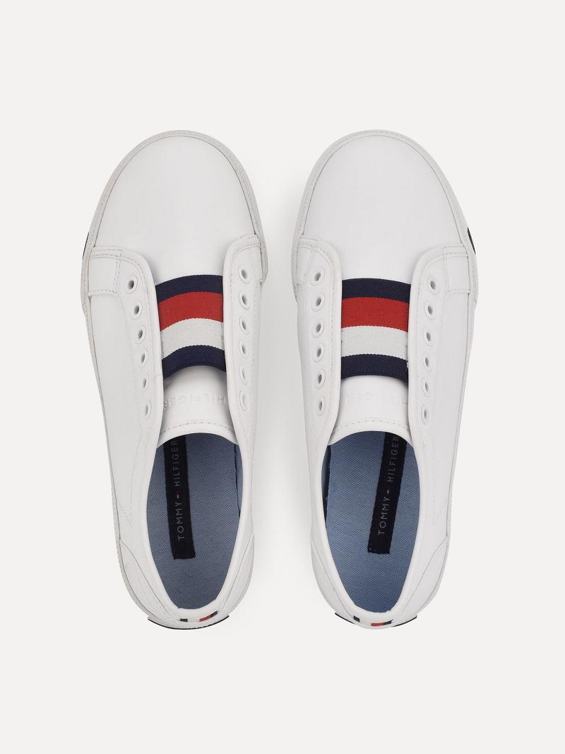 White Women's Tommy Hilfiger Flag Laceless Casual Shoes | AU_W21586