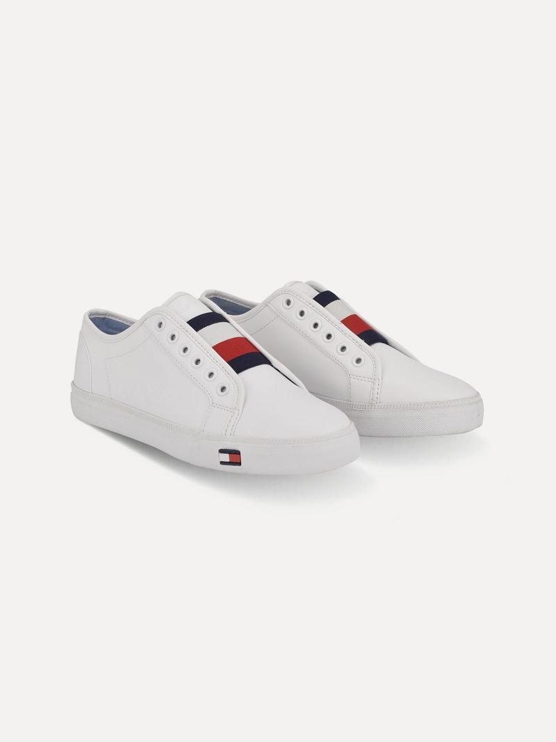 White Women\'s Tommy Hilfiger Flag Laceless Casual Shoes | AU_W21586