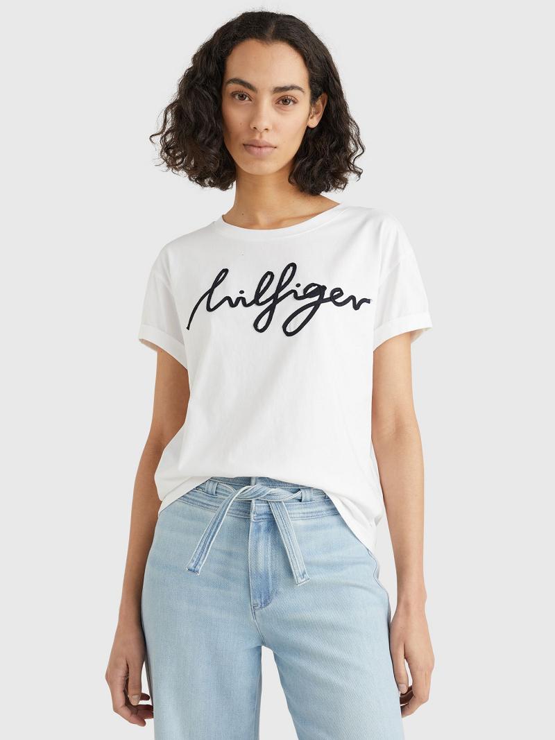 White Women\'s Tommy Hilfiger Hilfiger T Shirts | AU_W21455