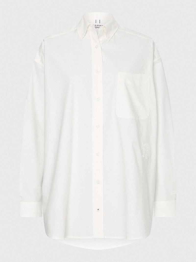 White Women's Tommy Hilfiger Icon Boyfriend Shirts | AU_W21283