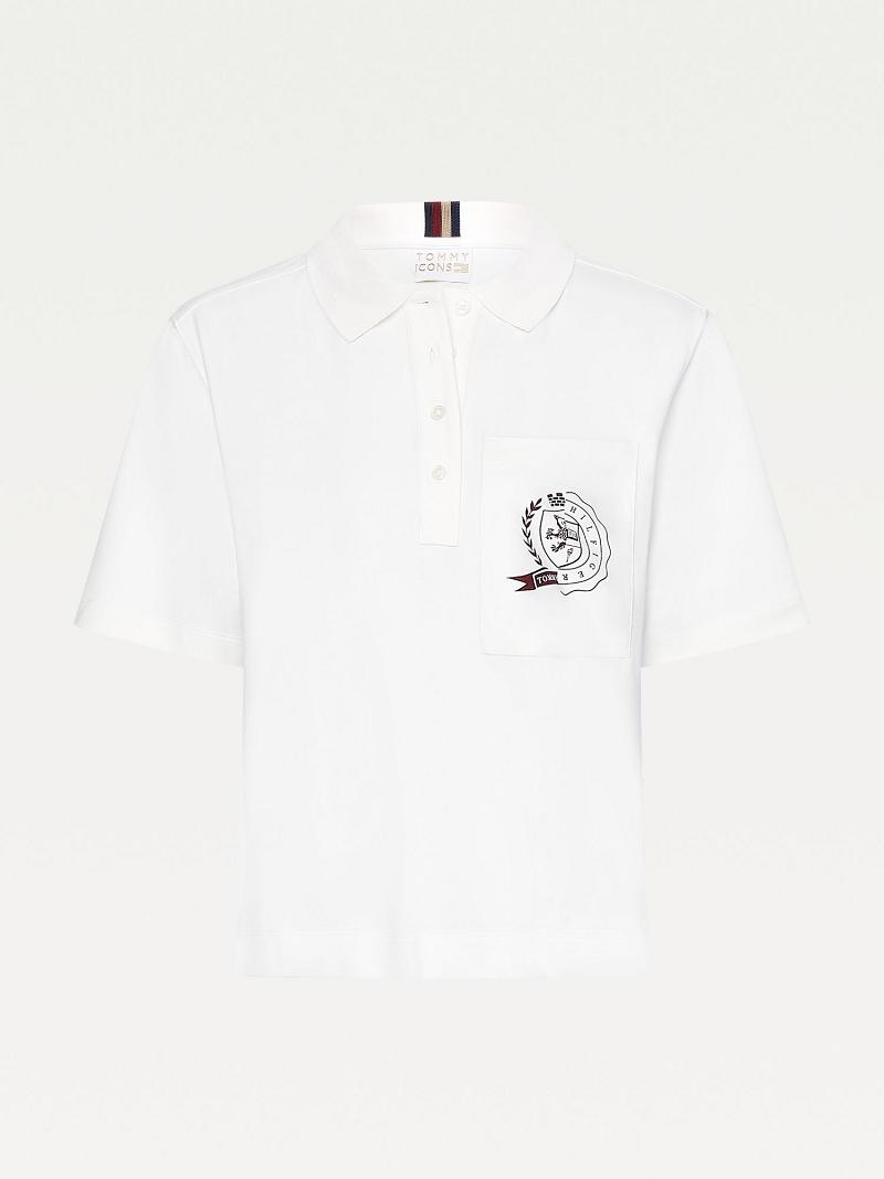 White Women's Tommy Hilfiger Icon Crest Pocket Polos | AU_W21268