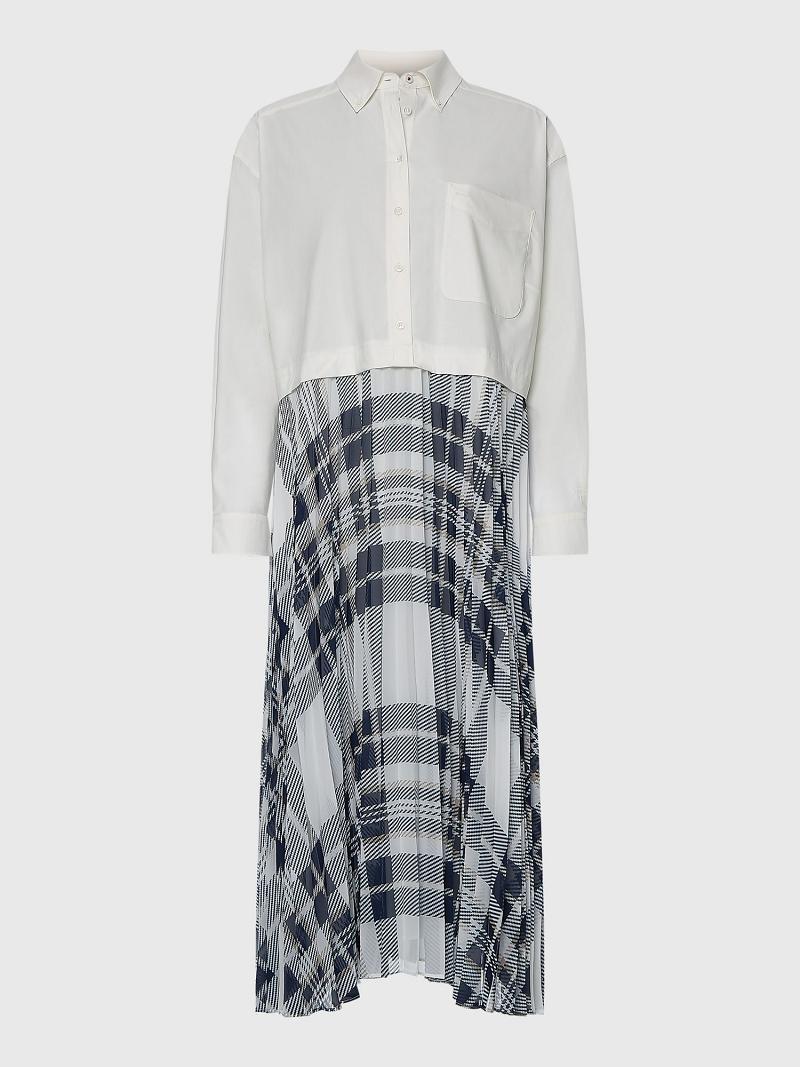 White Women's Tommy Hilfiger Icon Pleated Shirt Dresses | AU_W21098