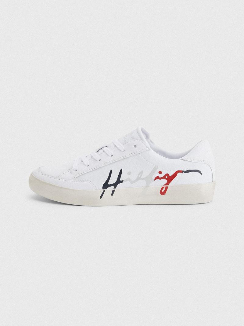 White Women's Tommy Hilfiger Leather Signature Sneakers | AU_W21633