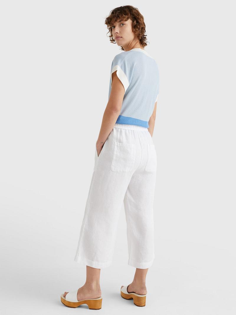 White Women's Tommy Hilfiger Linen Wide-Leg Pants | AU_W21246