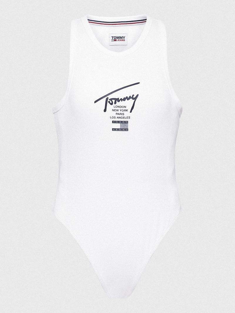 White Women's Tommy Hilfiger Logo Tank Bodysuit T Shirts | AU_W21460