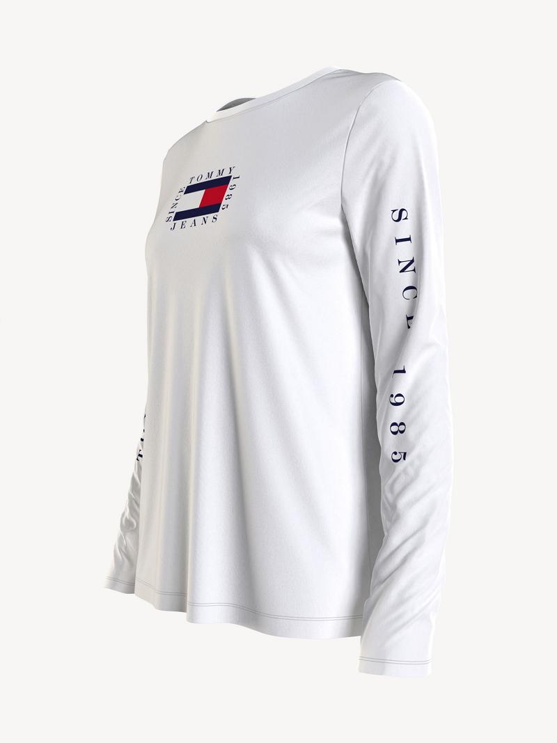 White Women's Tommy Hilfiger Long-Sleeve Logo T Shirts | AU_W21461