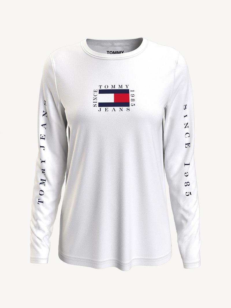 White Women\'s Tommy Hilfiger Long-Sleeve Logo T Shirts | AU_W21461