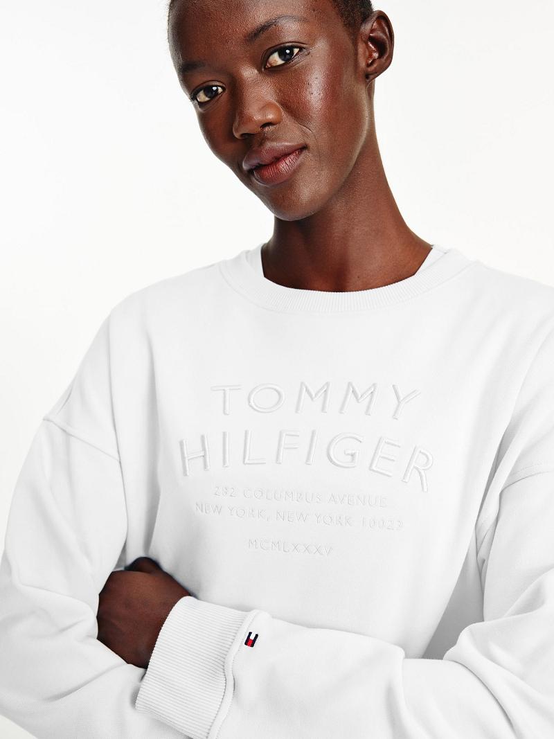 White Women's Tommy Hilfiger Organic Cotton Embroidered Logo Sweatshirts | AU_W21396