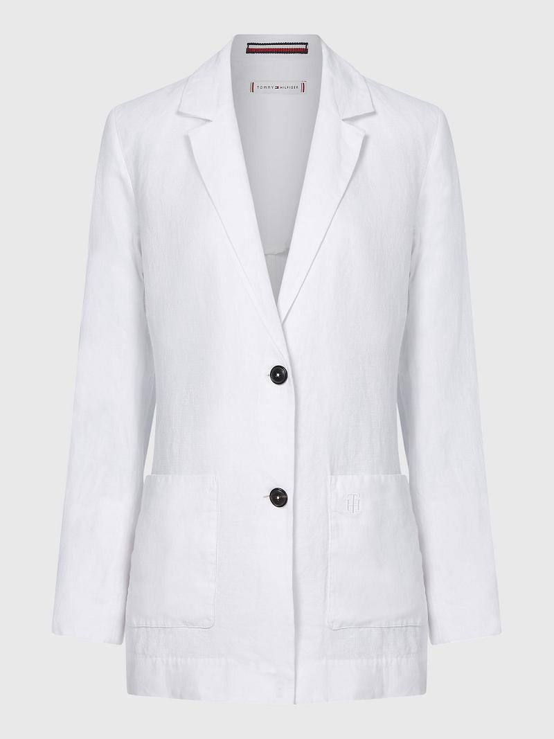 White Women's Tommy Hilfiger Relaxed Fit Linen Blazers | AU_W21005