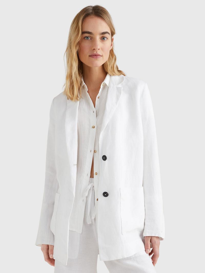 White Women\'s Tommy Hilfiger Relaxed Fit Linen Blazers | AU_W21005