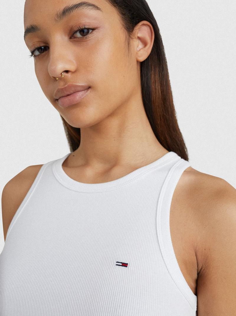 White Women's Tommy Hilfiger Ribbed Tank Tops | AU_W21504