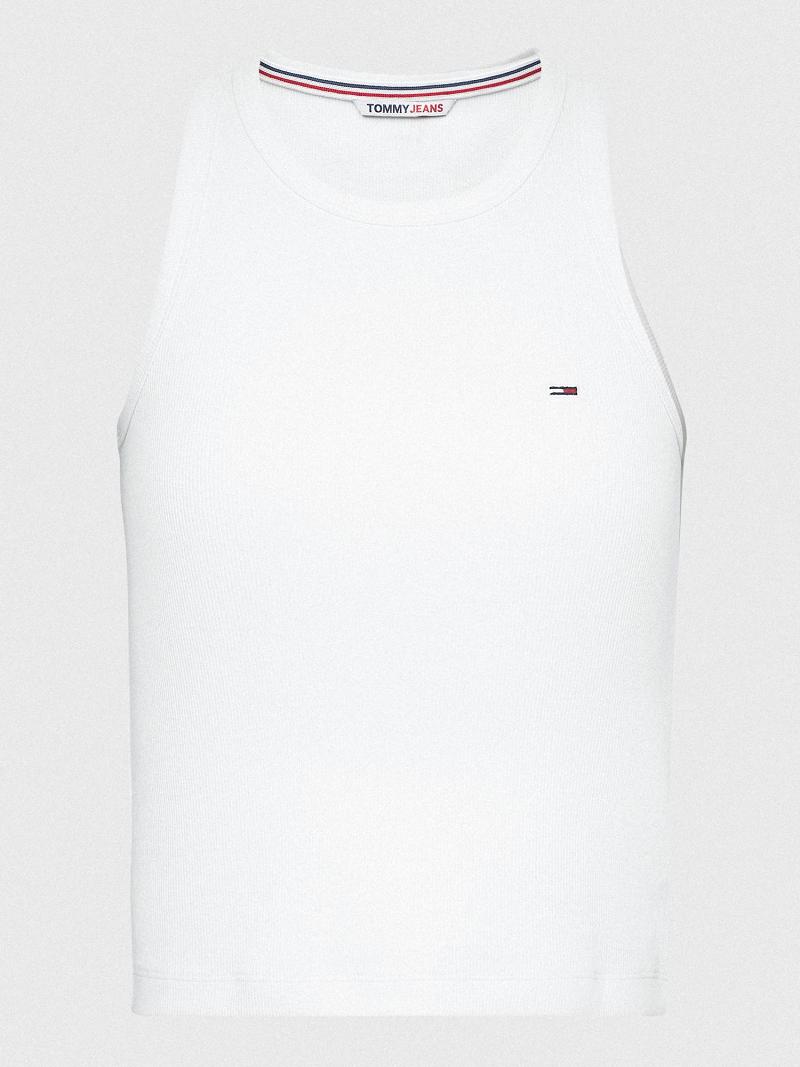 White Women's Tommy Hilfiger Ribbed Tank Tops | AU_W21504