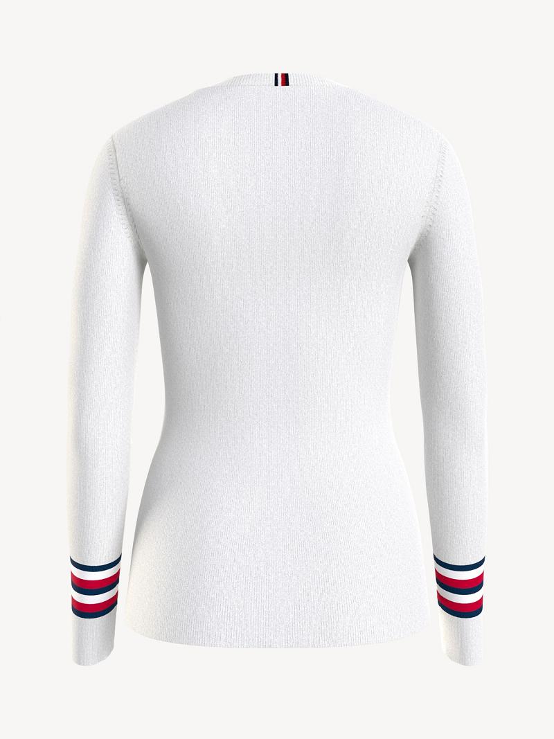 White Women's Tommy Hilfiger Signature Stripe Logo Sweaters | AU_W21366