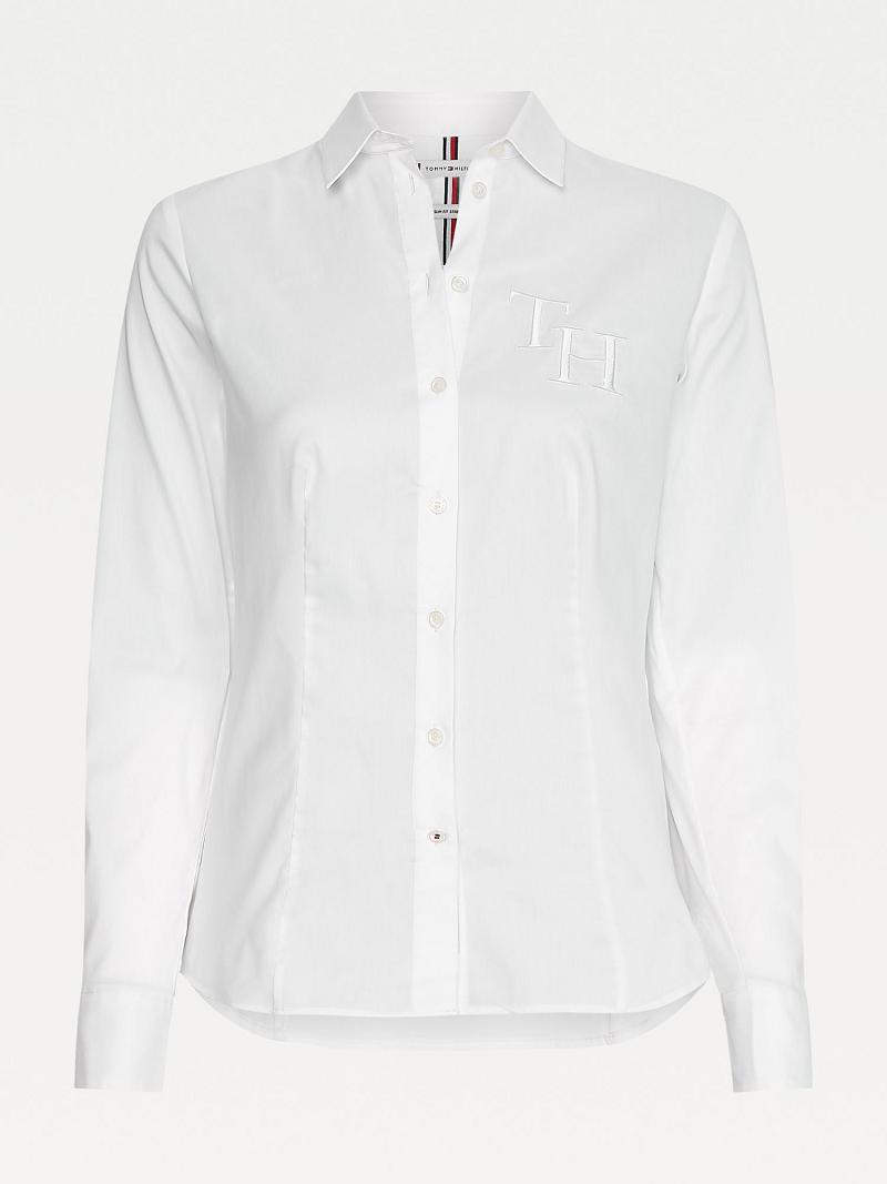 White Women's Tommy Hilfiger Slim Fit Stretch Cotton Shirts | AU_W21292