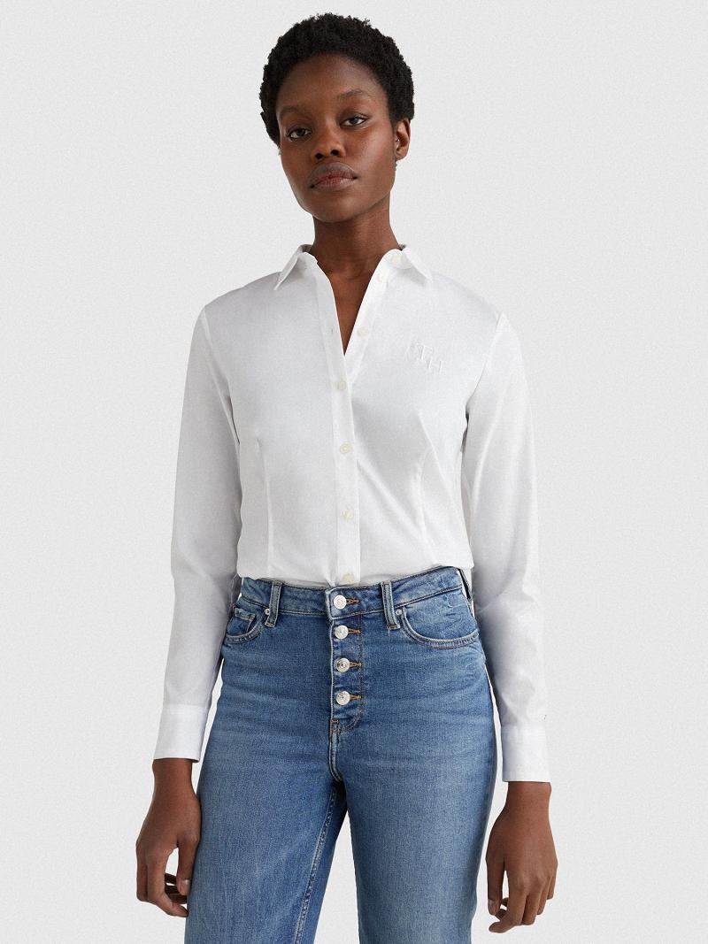 White Women\'s Tommy Hilfiger Slim Fit Stretch Cotton Shirts | AU_W21292