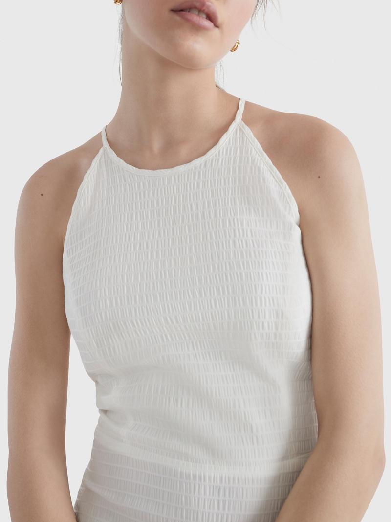 White Women's Tommy Hilfiger Solid Tiered Halter Dresses | AU_W21124