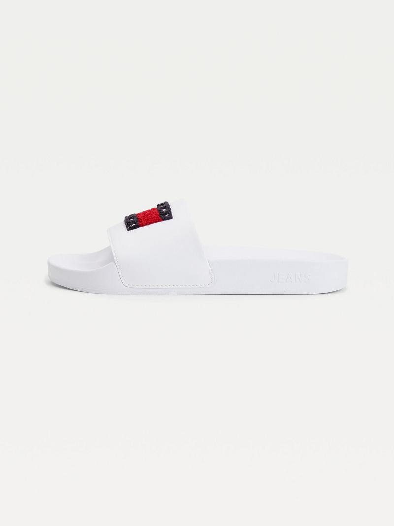 White Women's Tommy Hilfiger Terry Logo Pool Sandals | AU_W21610