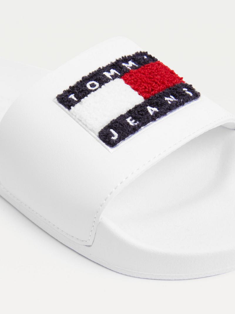 White Women's Tommy Hilfiger Terry Logo Pool Slides | AU_W21622