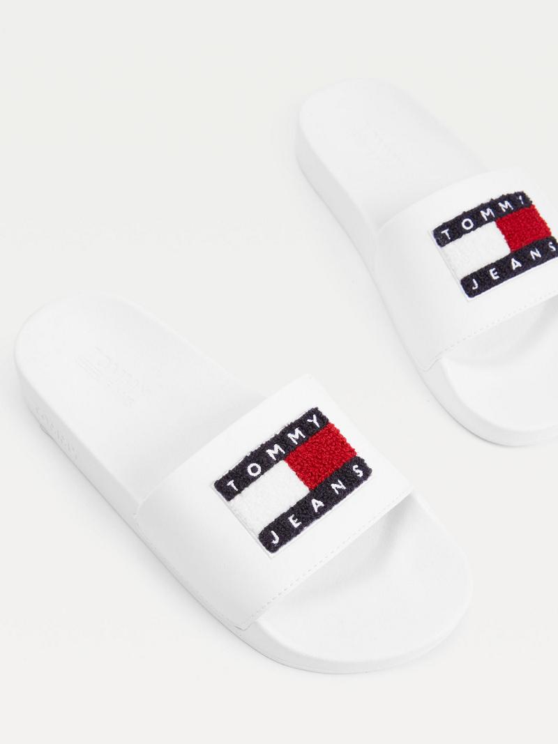 White Women's Tommy Hilfiger Terry Logo Pool Slides | AU_W21622