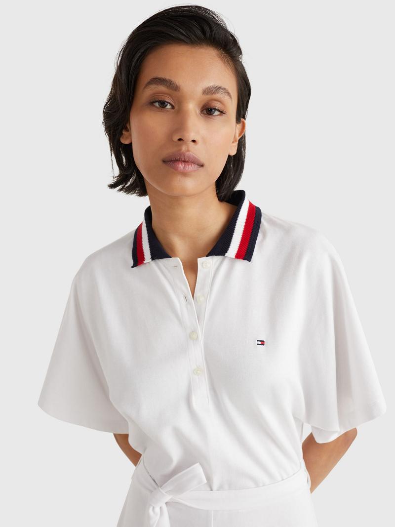 White Women's Tommy Hilfiger Tie-Waist Pique Polo Dresses | AU_W21132