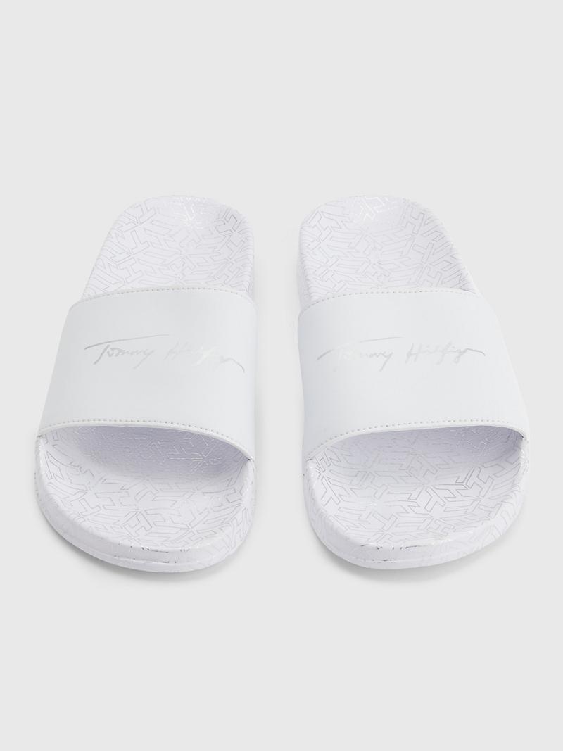 White Women's Tommy Hilfiger Tommy Metallic Pool Slides | AU_W21624