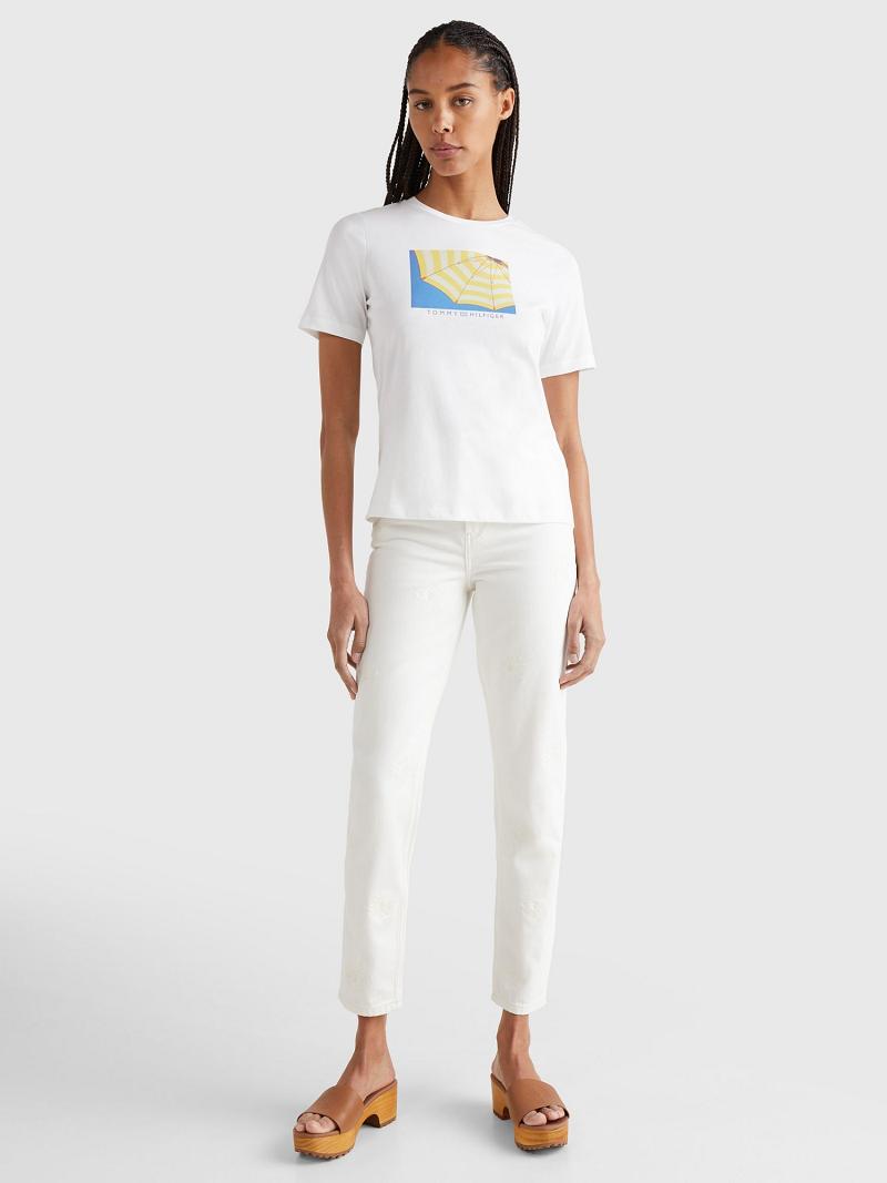 White Women's Tommy Hilfiger Umbrella Crewneck T Shirts | AU_W21485