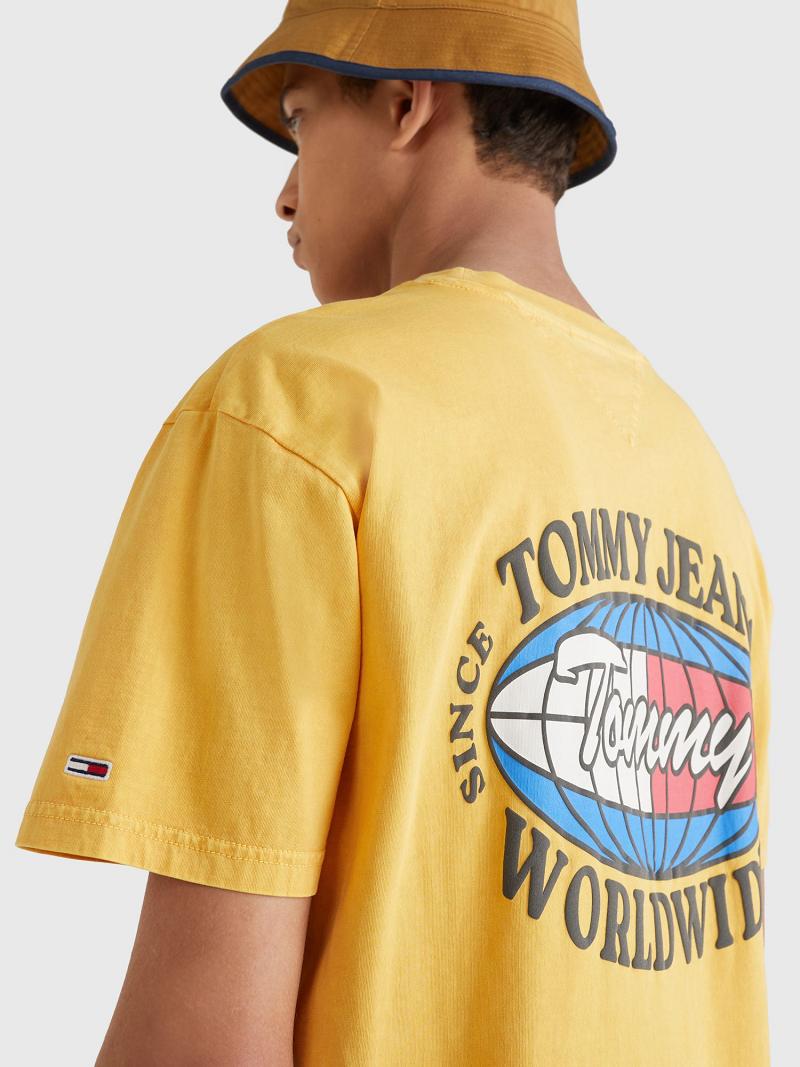 Yellow Men's Tommy Hilfiger Surf Globe Logo T Shirts | AU_M31075