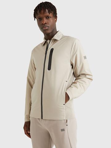 Beige Men's Tommy Hilfiger Solid zip tech Jackets | AU_M31423