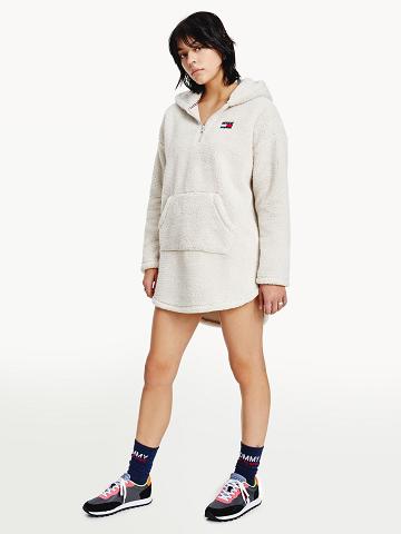 Beige Women's Tommy Hilfiger Recycled Badge Hoodie Dresses | AU_W21108