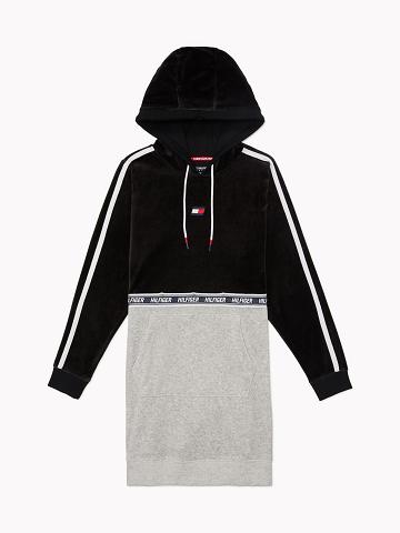 Black / Grey Women's Tommy Hilfiger Essential Colorblock Logo Hoodie Dresses | AU_W21061