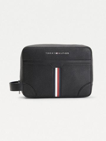 Black Men's Tommy Hilfiger Stripe Wash Wash Bag | AU_M31815