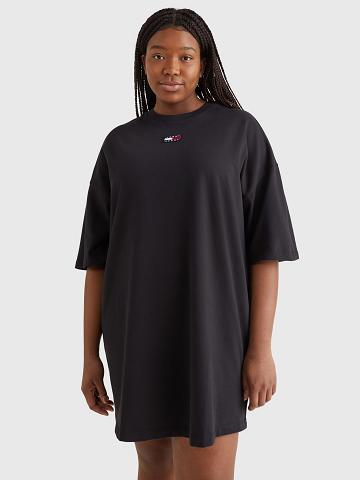 Black Women's Tommy Hilfiger Curve Badge Logo T-Shirt Dresses | AU_W21052