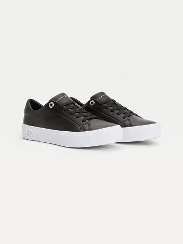 Black Women's Tommy Hilfiger Leather Creeper Sneakers | AU_W21632